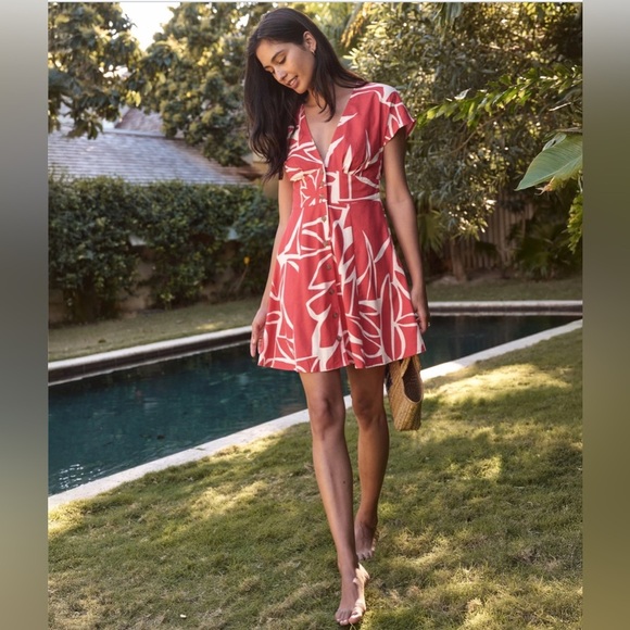 MARINE LAYER Camila Mini Dress Red and White V-Neck Size Medium - Picture 3 of 11